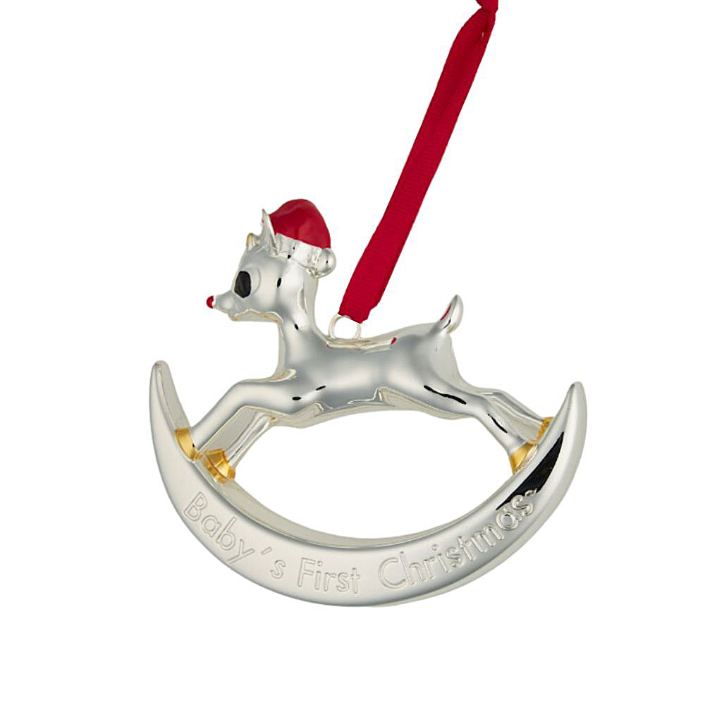 Nambe Metal Rocking Rudolph Babies First Christmas Ornament