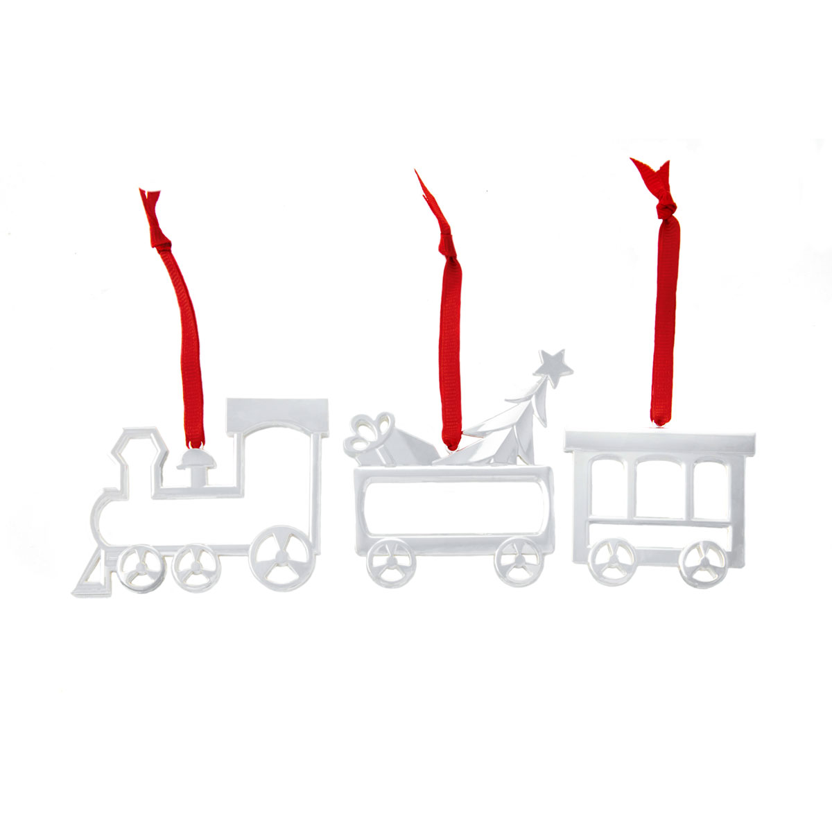 Nambe Holiday 2023 Mini Ornaments Train Engine, Toy Car and Caboose, Set of 3