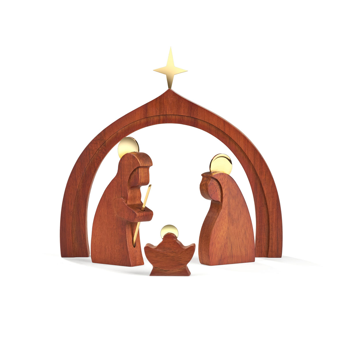Nambe Nativity Wood Holy Family with Creche