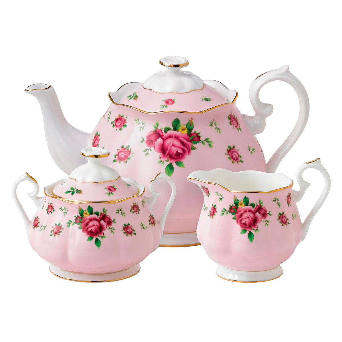 Royal Albert New Country Roses Pink Teapot, Sugar and Creamer Set