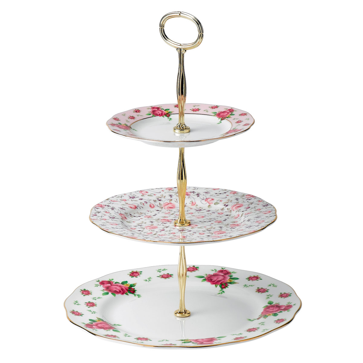 Royal Albert China New Country Roses White, Vintage Formal 3 Tier Stand - White, Pink and Confetti