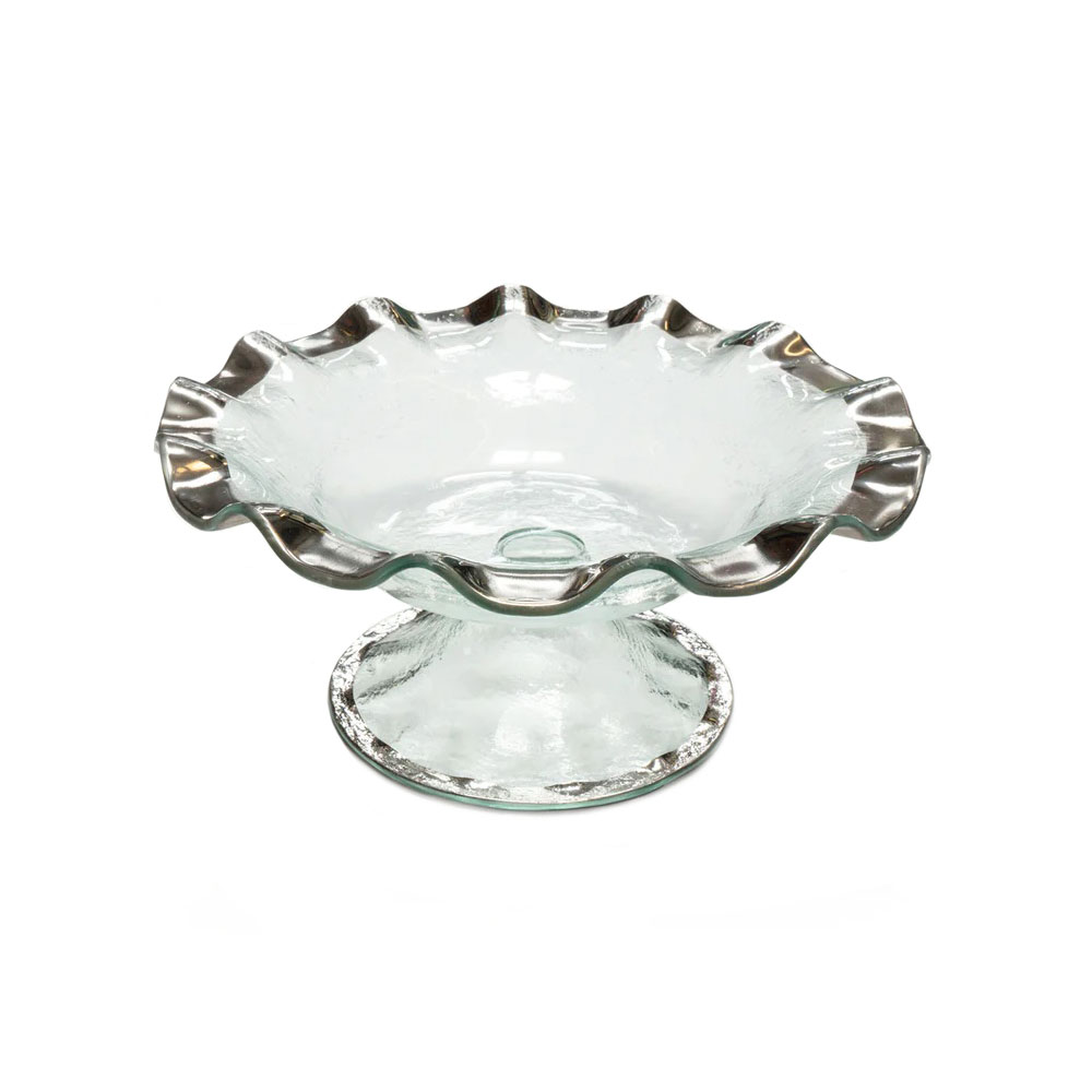 Annieglass Ruffle 13" Footed Bowl, Platinum