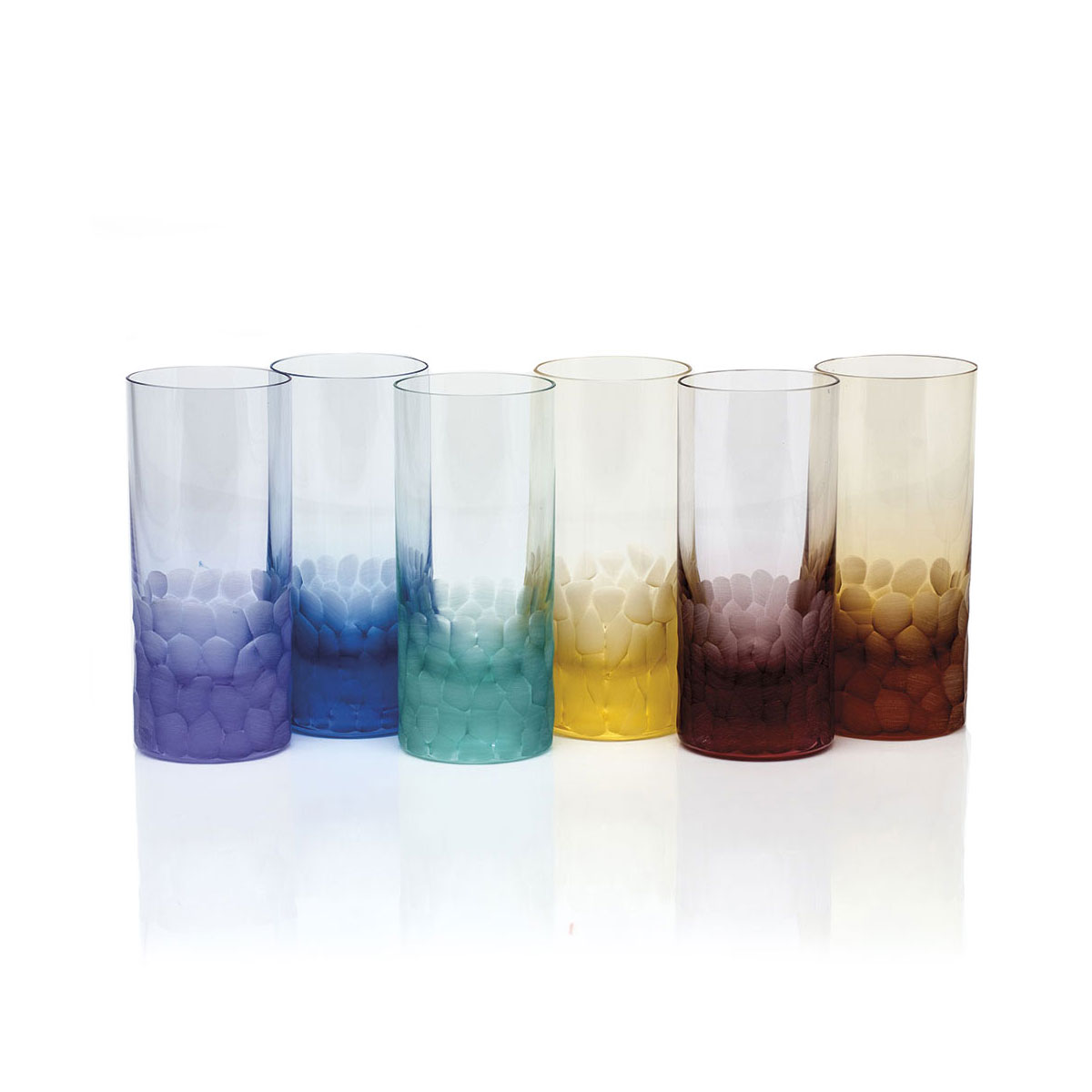 Moser Crystal Pebbles Hiball Glasses, Set of 6, Rainbow Colors