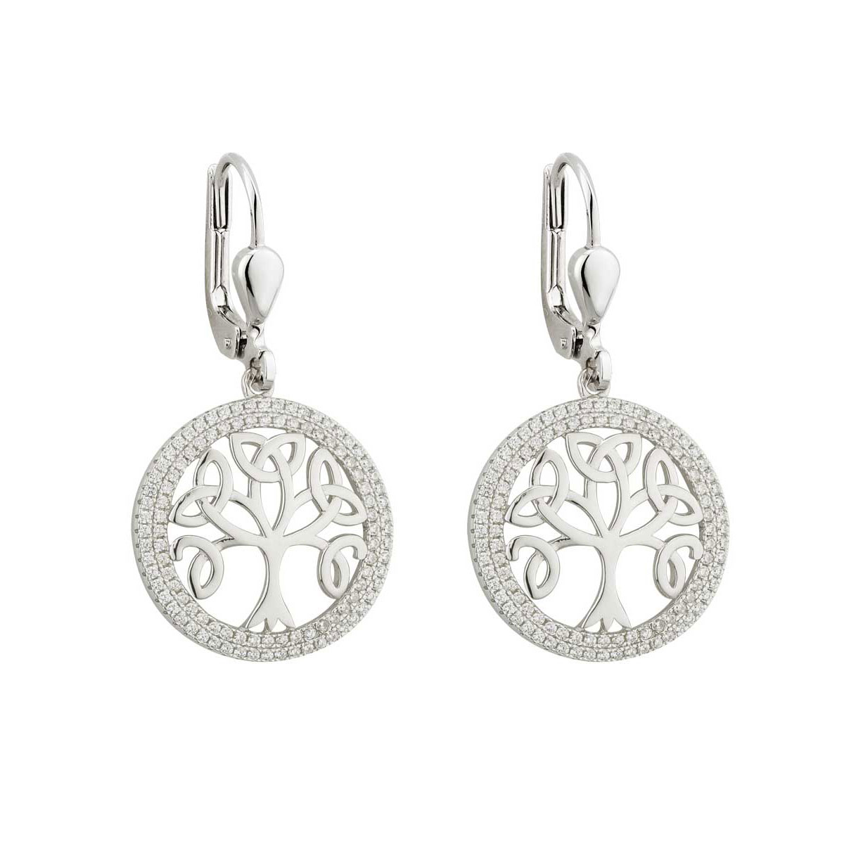 Cashs Ireland, Crystal Pave Sterling Silver Tree of Life Drop Pierced Earrings Pair