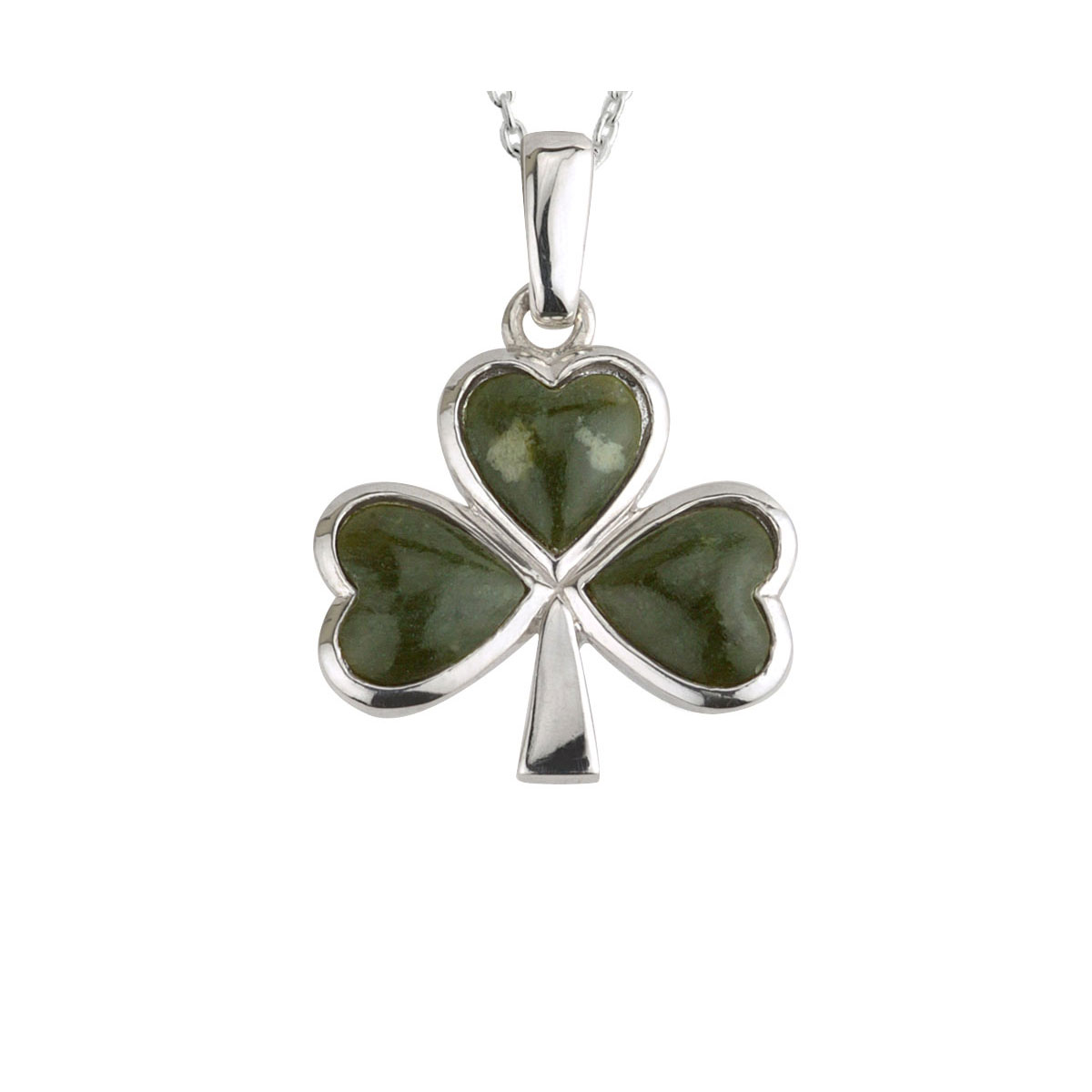 Cashs Ireland, Sterling Silver and Connemara Marble Large Shamrock Pendant Necklace