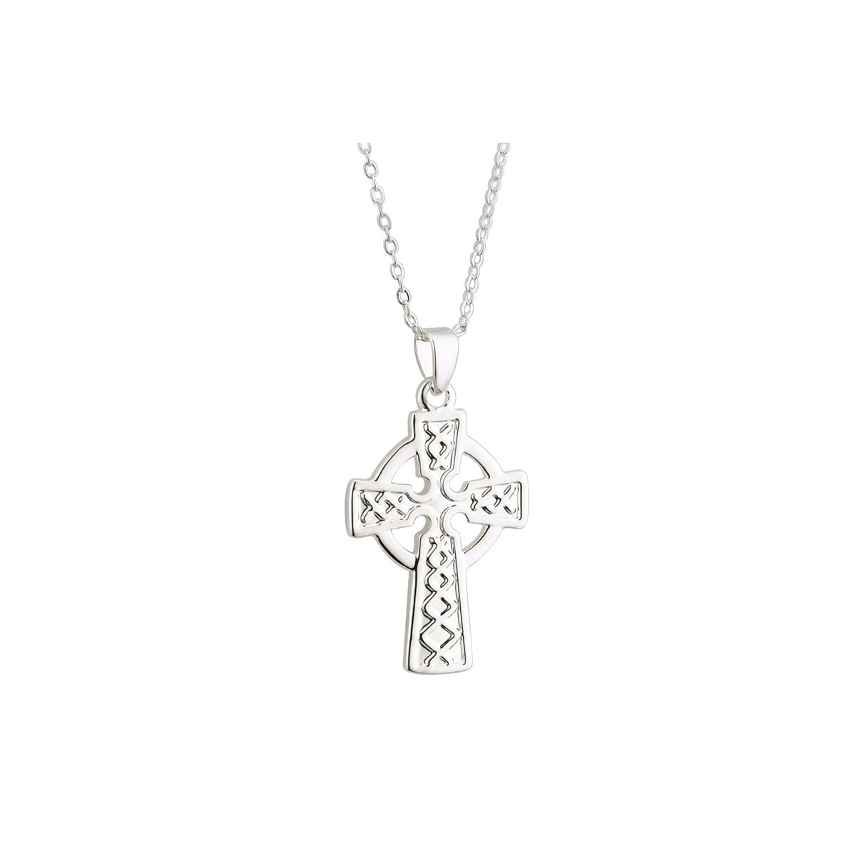 Cashs Ireland, Rhodium Celtic Cross Pendant Necklace
