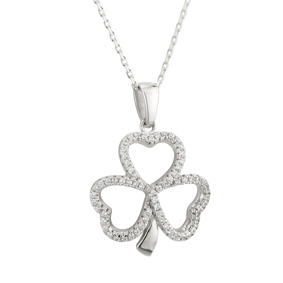 Cashs Ireland, Crystal Pave and Sterling Silver Shamrock Pendant Necklace