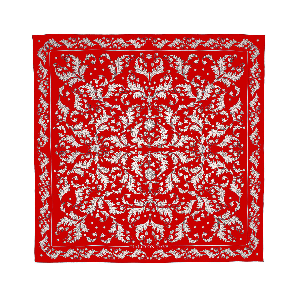 Halcyon Days Flowers of the Realm Red 90x 90 100% Silk Scarf