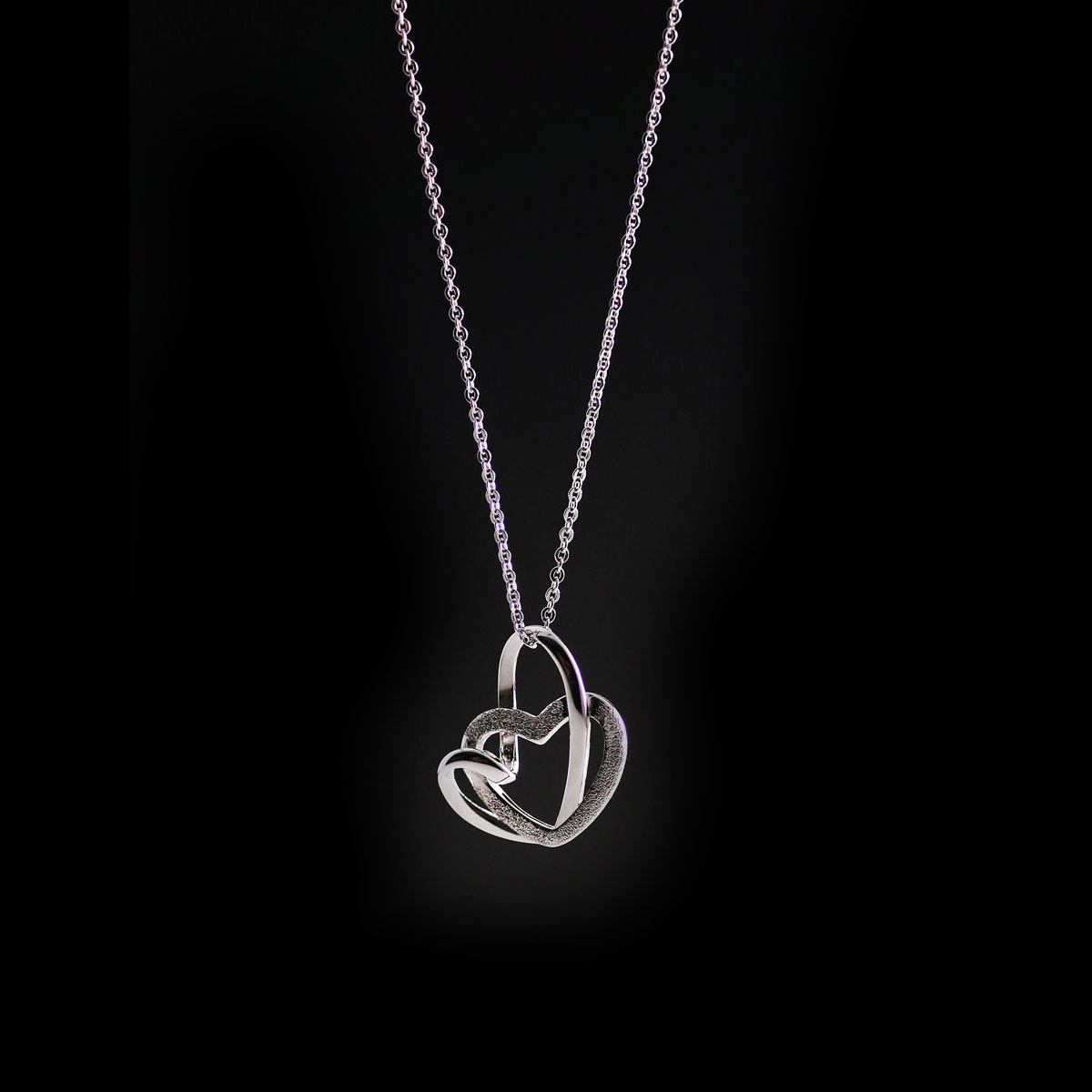 Cashs Ireland, Sterling Silver Two Hearts Pendant Necklace