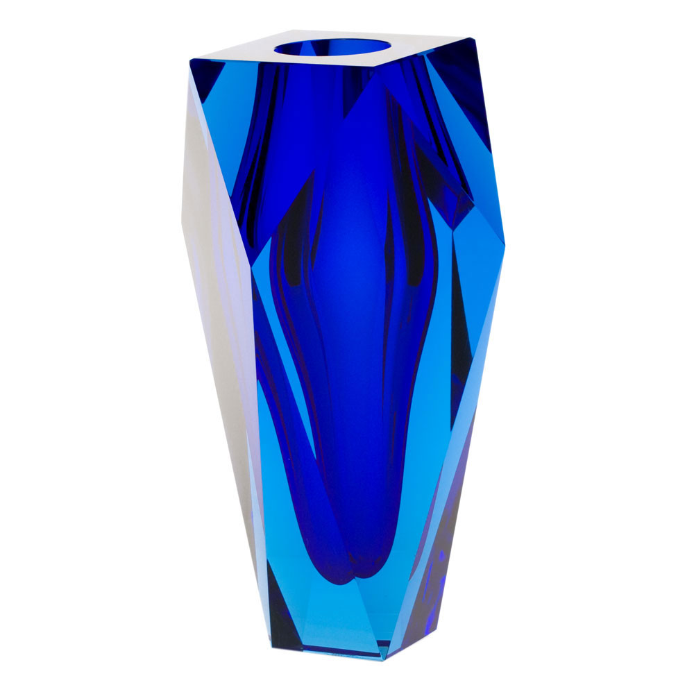 Moser Crystal Gema Vase 10" Aquamarine and Cobalt Blue