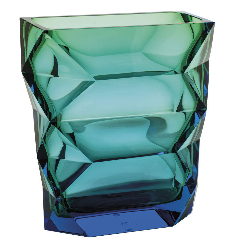 Moser Crystal Polygon Vase Narrow 10.2" Aquamarine and Green