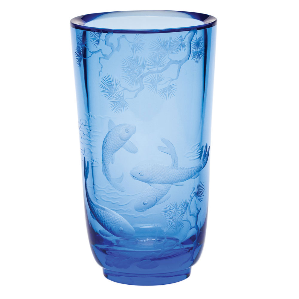 Moser Crystal Paradise 12" Vase, Carps - Aquamarine