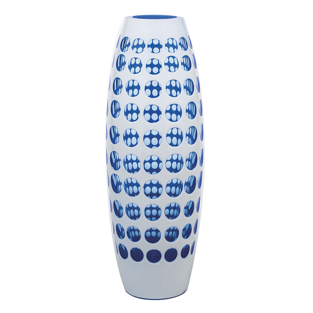 Moser Crystal Simple Vase 13.8" Cut Lenses, Aqua and White