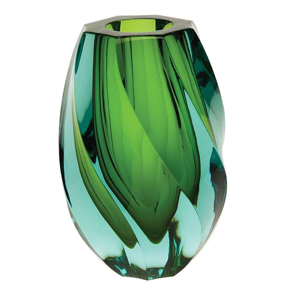Moser Crystal Twist Vase 8.3" Beryl and Reseda