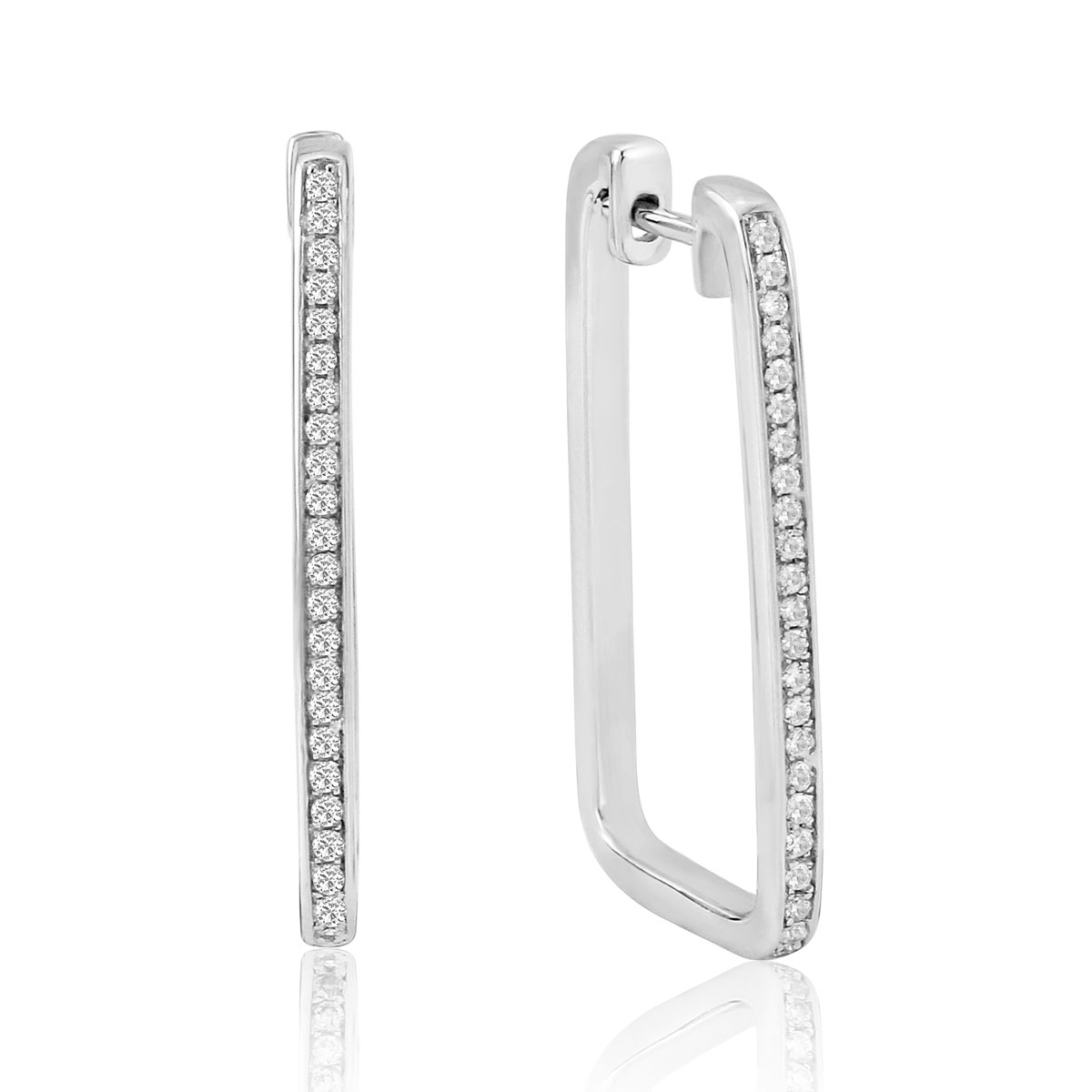 Waterford Jewelry Sterling Silver Earrings White Large Crystal Rectangle Hoops