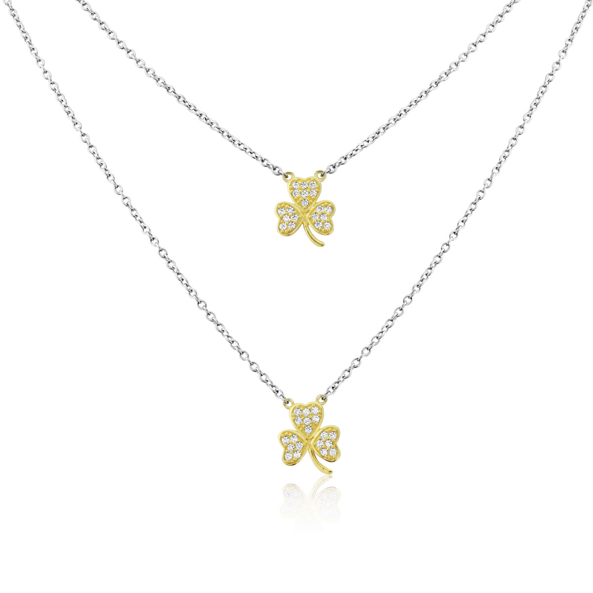 Waterford Jewelry Sterling Silver Pendant Double Stone Set Yellow Shamrock