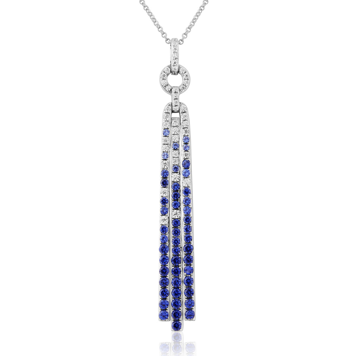 Waterford Jewelry Sterling Silver Pendant Art Deco Sapphire Crystal Long Drop