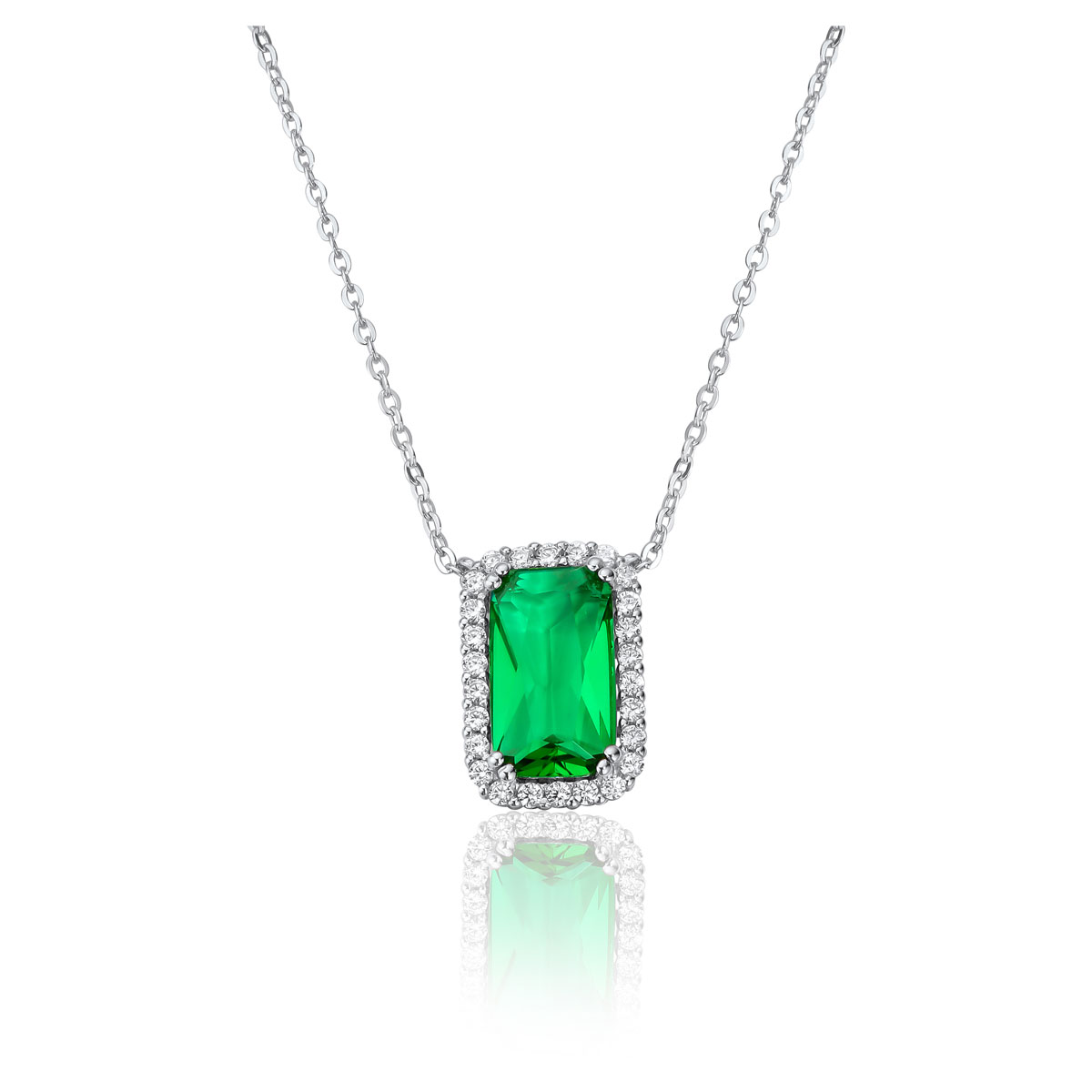 Waterford Jewelry Sterling Silver Large Rectangle Emerald Color Centre Pendant
