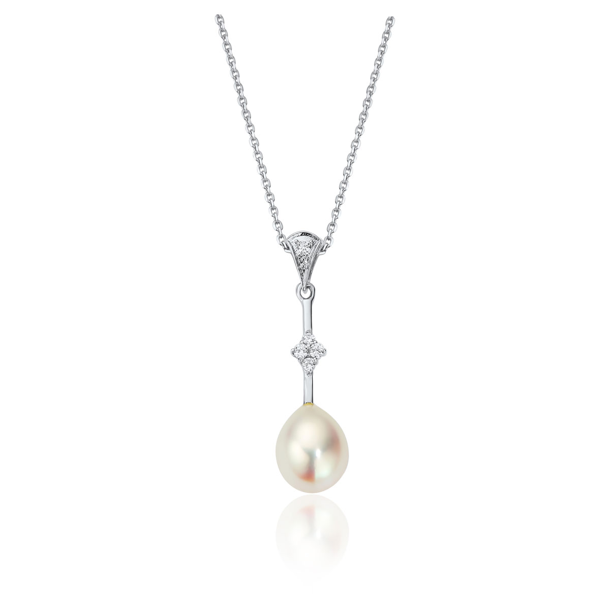 Waterford Jewelry Sterling Silver Drop Pearl Pendant With Stone Set Link