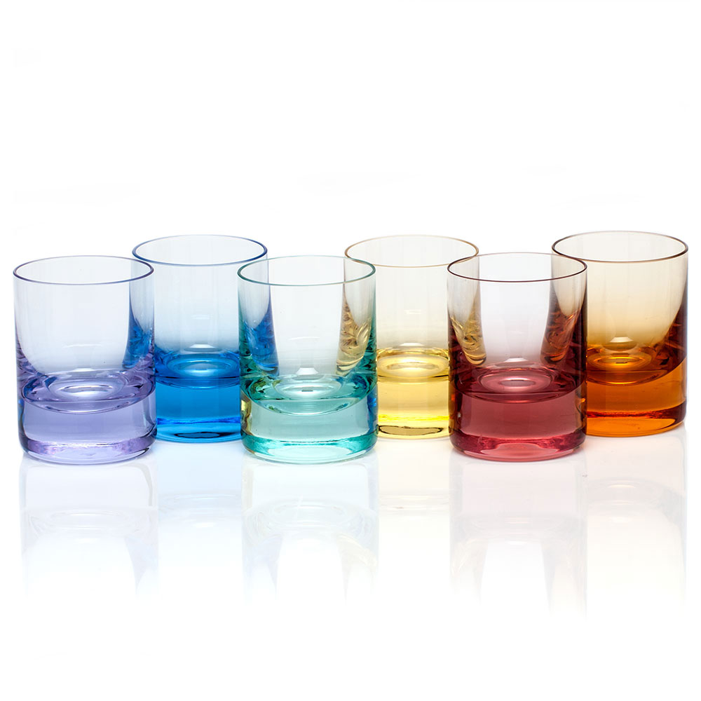 Moser Crystal Whisky Shot Glass 2 Oz. Set of 6 Rainbow Colors