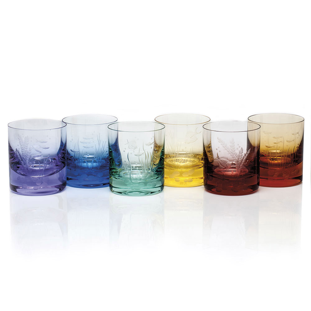 Moser Crystal Whisky D.O.F. Ocean Life in Rainbow Colors, Set of 6