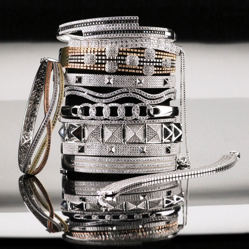 Cashs Ireland, Crystal Pave Sterling Silver Elegance Triple Hinged Bracelet