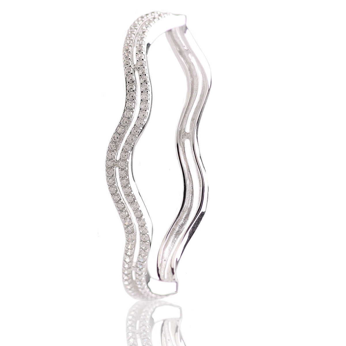 Cashs Ireland, Crystal Pave Sterling Silver Double Wave Hinged Bracelet
