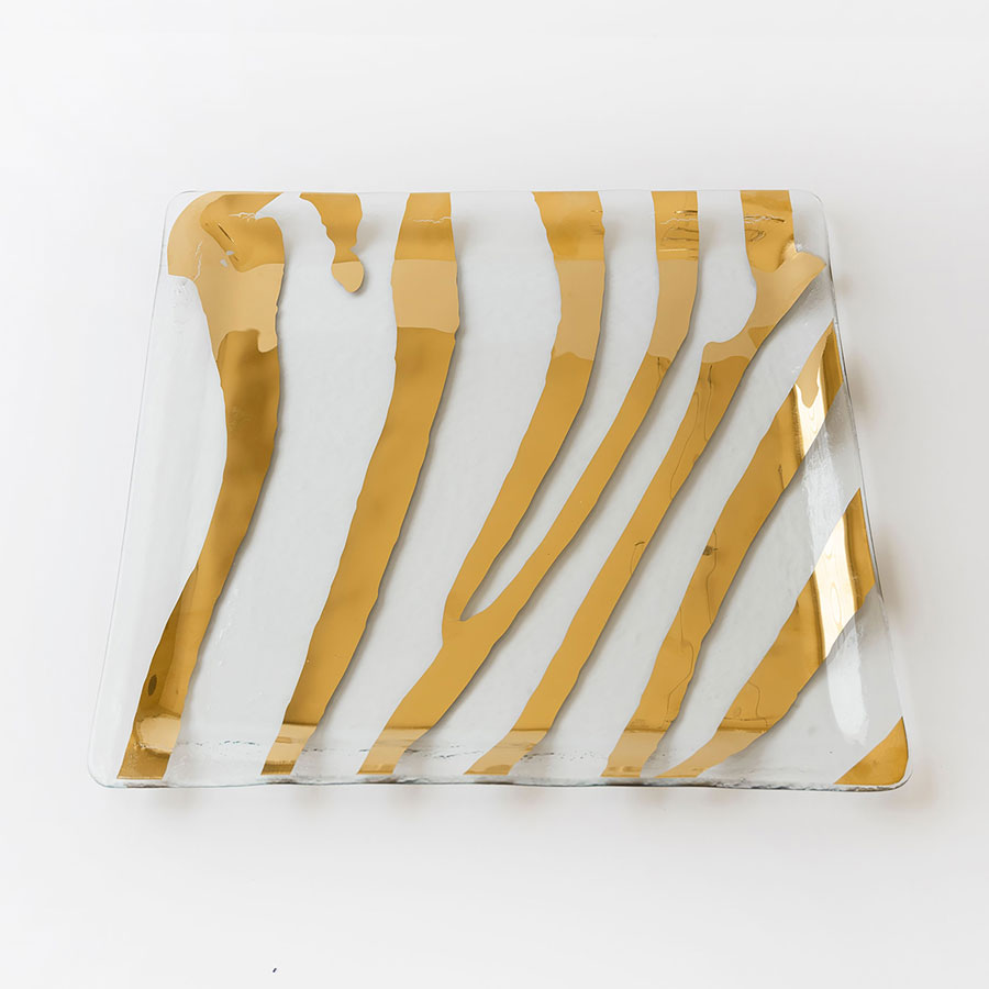 Annieglass Zebra 12" Square Platter Gold