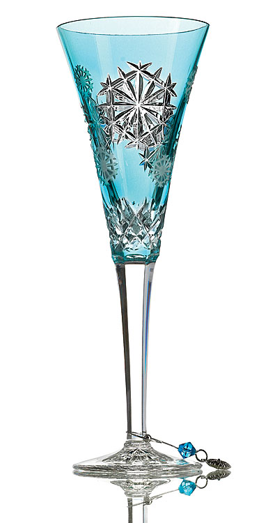 Waterford Crystal, Snowflake Wishes Happiness Aqua Crystal Flute, Single