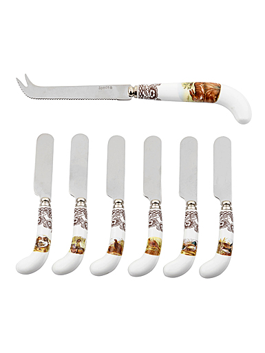 Spode Woodland Cutlery Cheese Knife and 6 Spreaders Assorted