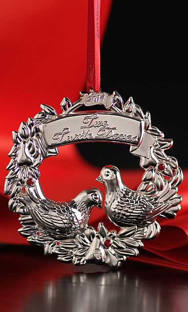 Waterford Silver Christmas Two Turtle Doves Ornament