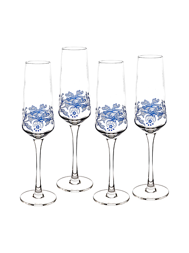 Spode Blue Italian Glassware Champagne Flutes Set of 4