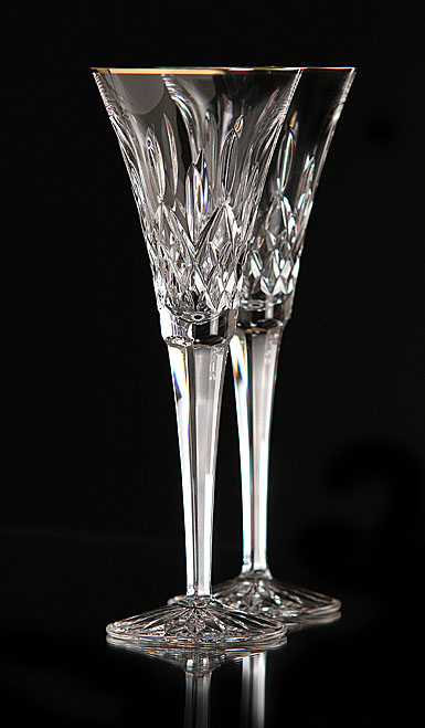 Waterford Crystal, Lismore Gold Toasting Crystal Flutes, Pair