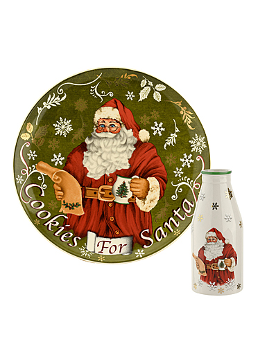 Spode Christmas Tree Serveware 2 Piece Cookies For Santa Plate And Bottle