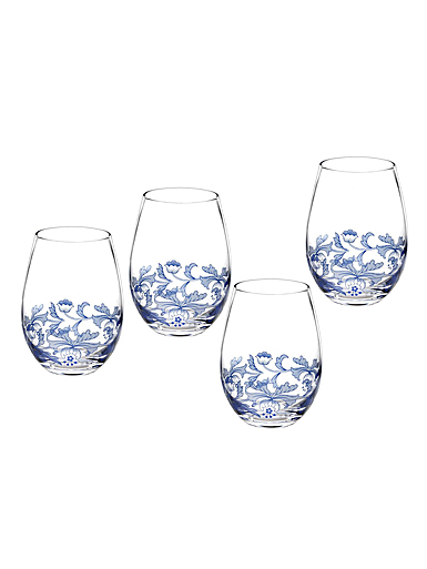 Spode Blue Italian Glassware Stemless Glasses Set of 4
