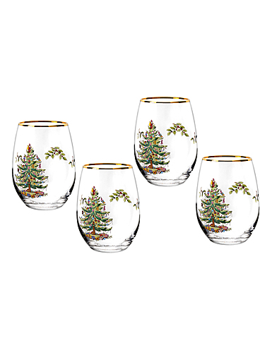 Spode Christmas Tree Glassware Set Of 4 Stemless Wine Glasses