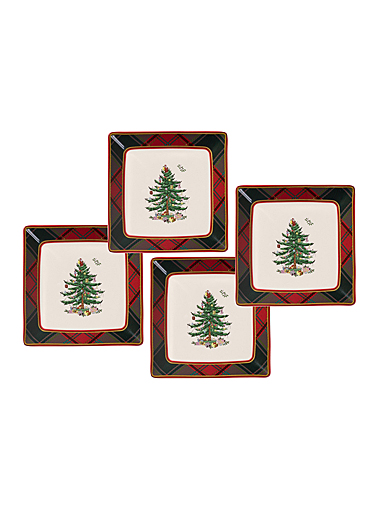 Spode Christmas Tree Tartan Set Of 4 Square Tidbit Plates