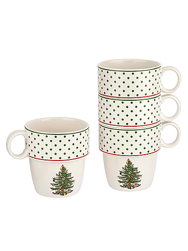 Spode Christmas Tree Polka Dot Set Of 4 Stackable Mugs