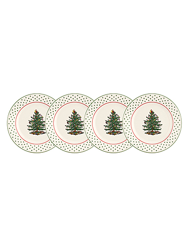 Spode Christmas Tree Polka Dot Set Of 4 Dessert Plates