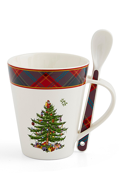 Spode Christmas Tree Tartan Mug And Spoon Set