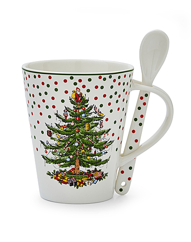 Spode Christmas Tree Polka Dot Mug And Spoon Set