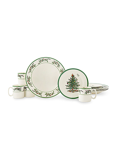 Spode Christmas Tree, Holly 12 Piece Dinnerware Set