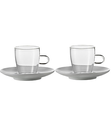 Jenaer Glas Tea Cup w/ Porcelain Saucer, Pair