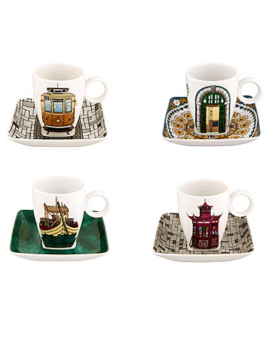 Vista Alegre Porcelain Alma Do Porto Set 4 Cups and Saucers