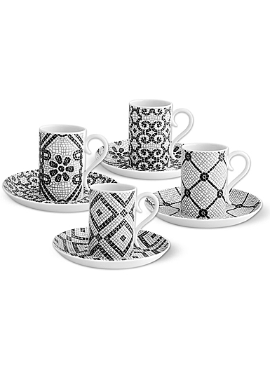 Vista Alegre Porcelain Calcada Portuguesa Set 4 Coffee Cups and Saucers