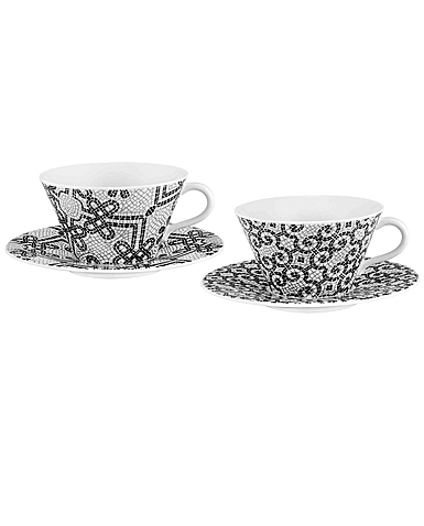 Vista Alegre Porcelain Calcada Portuguesa Set 2 Tea Cups and Saucers