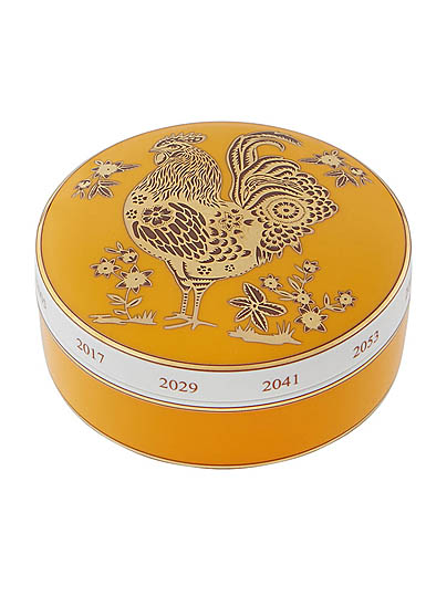 Vista Alegre Porcelain Golden Large Round Box Rooster