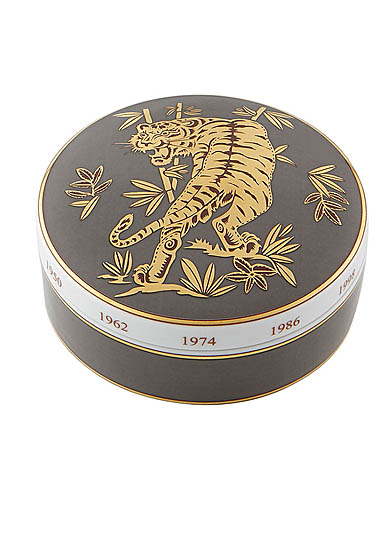 Vista Alegre Porcelain Golden Large Round Box Tiger