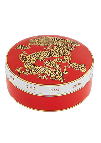 Vista Alegre Porcelain Golden Large Round Box Dragon