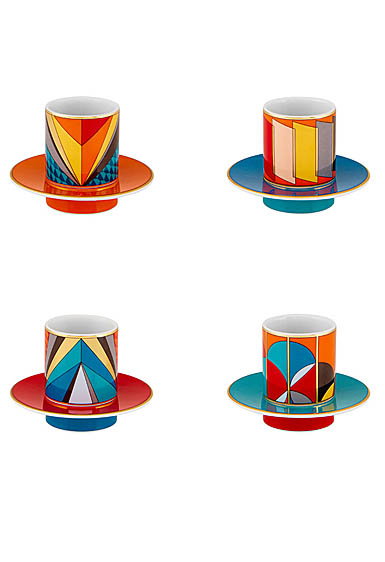 Vista Alegre Porcelain Futurismo Set of 4 espresso cups and saucers